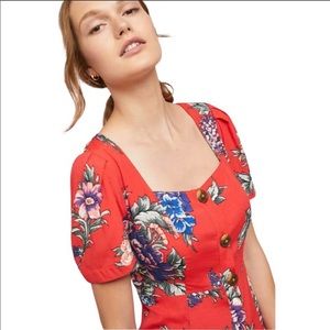 Anthropologie Maeve Red Floral Button Dress 6 S